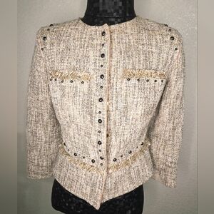 Per Se Women's Tweed Blazer - Cream and Black